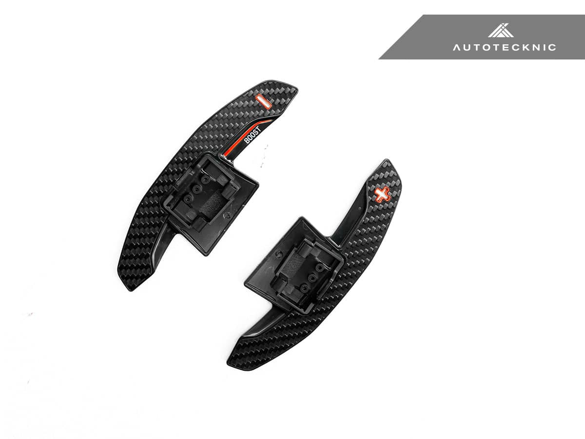 Kies-Motorsports AutoTecknic USA AutoTecknic Carbon Fiber V2 Pole Position Shift Paddles - G9X M5 & More 2024-Up Red Shift Indicators & Grip / Gloss Carbon Finish