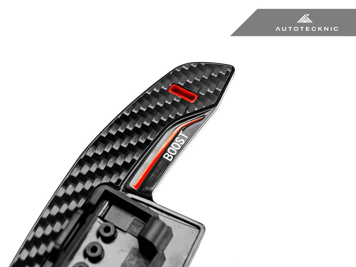 Kies-Motorsports AutoTecknic USA AutoTecknic Carbon Fiber V2 Pole Position Shift Paddles - G9X M5 & More 2024-Up Red Shift Indicators & Grip / Gloss Carbon Finish