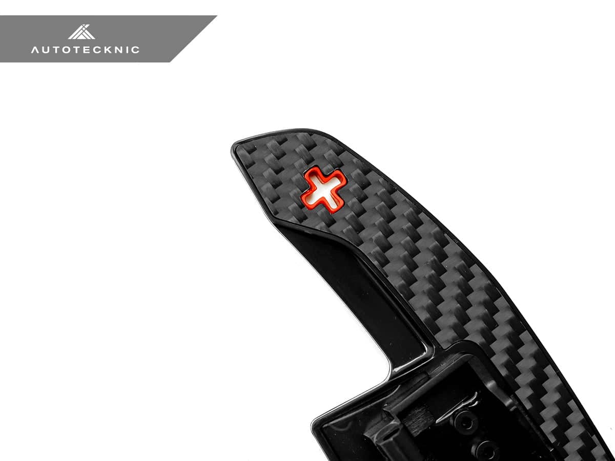 Kies-Motorsports AutoTecknic USA AutoTecknic Carbon Fiber V2 Pole Position Shift Paddles - G9X M5 & More 2024-Up Red Shift Indicators & Grip / Gloss Carbon Finish