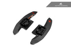 Kies-Motorsports AutoTecknic USA AutoTecknic Carbon Fiber V2 Pole Position Shift Paddles - G9X M5 & More 2024-Up Red Shift Indicators & Grip / Gloss Carbon Finish