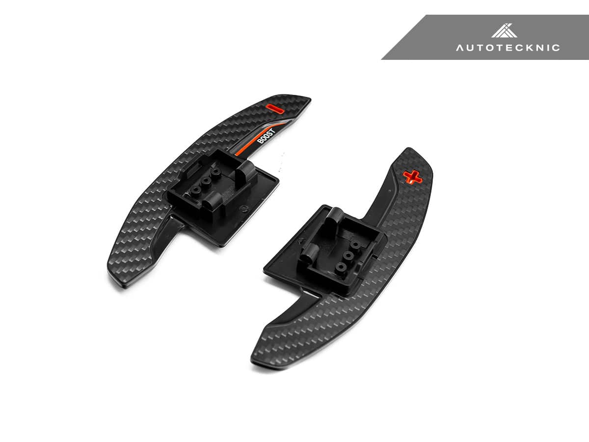 Kies-Motorsports AutoTecknic USA AutoTecknic Carbon Fiber V2 Pole Position Shift Paddles - G9X M5 & More 2024-Up Red Shift Indicators & Grip / Gloss Carbon Finish