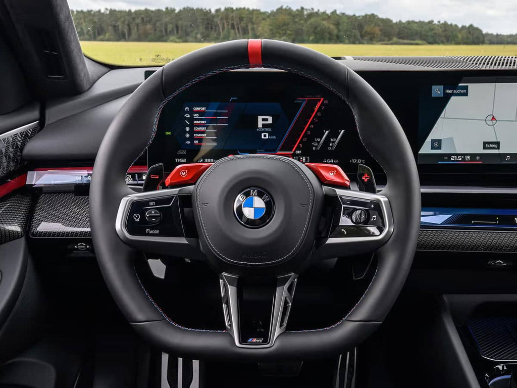 Kies-Motorsports AutoTecknic USA AutoTecknic Carbon Fiber V2 Pole Position Shift Paddles - G9X M5 & More 2024-Up Red Shift Indicators & Grip / Gloss Carbon Finish