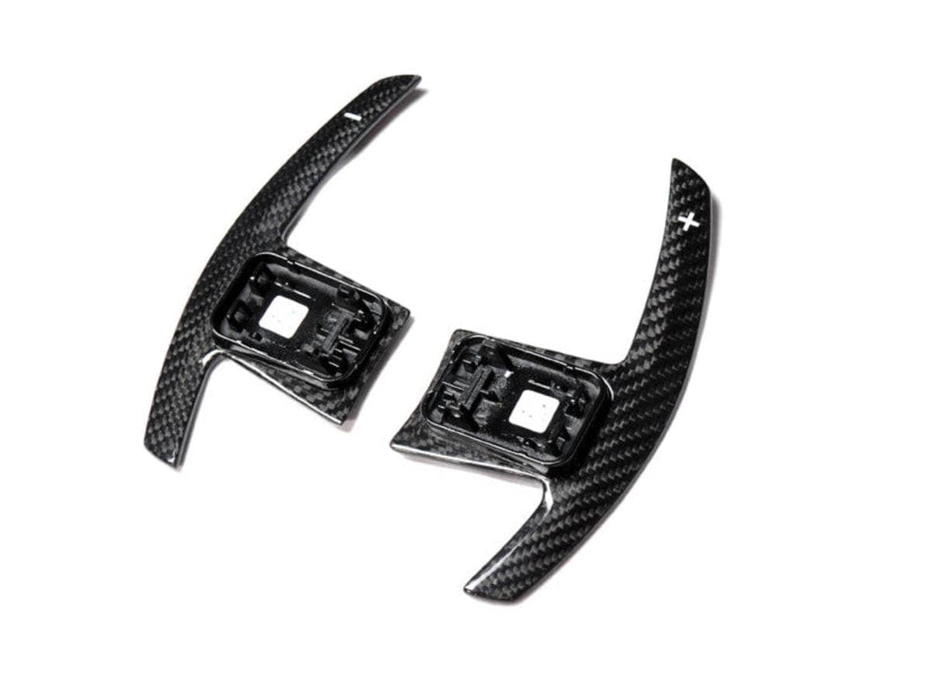 Kies-Motorsports AutoTecknic USA AutoTecknic Dry Carbon Battle Version Shift Paddles - BMW G14/ G15/ G16 8-Series G1X 8-Series / White Shift Indicators / Gloss Carbon Finish