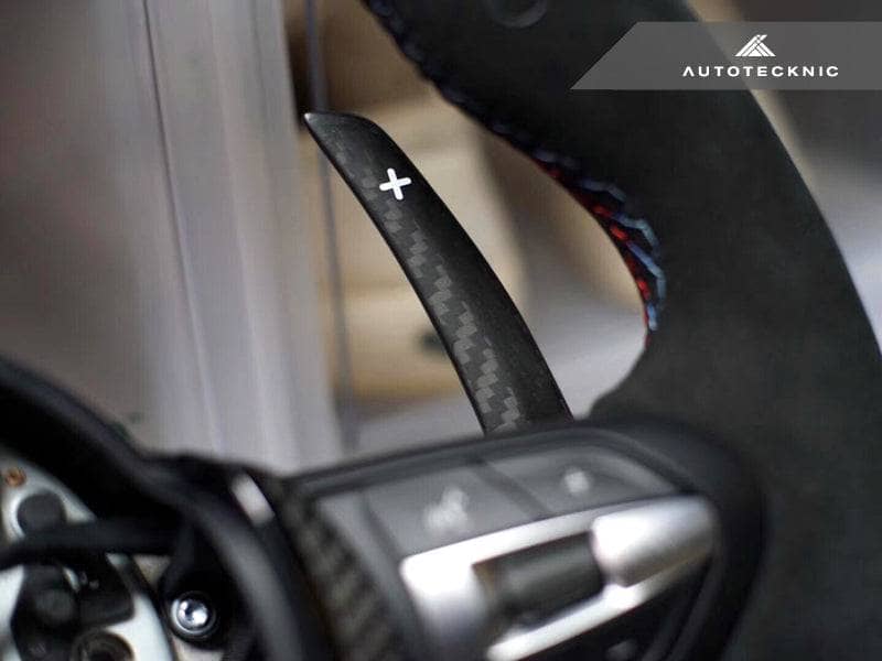 Kies-Motorsports AutoTecknic USA AutoTecknic Dry Carbon Battle Version Shift Paddles - F87 M2 | F80 M3 | F82/ F83 M4 | F10 M5 LCI | F06/ F12/ F13 M6 | F85 X5M | F86 X6M Dry Carbon (Battle Version) Matte Finish + White Indicator Main image