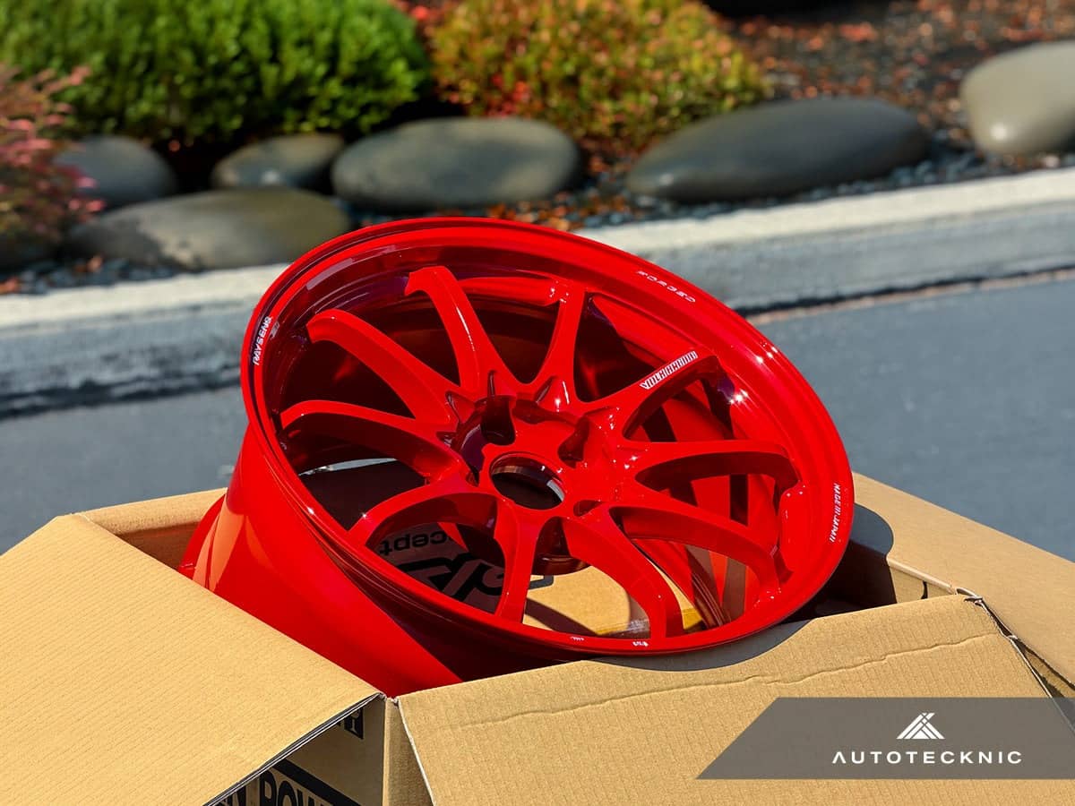 Kies-Motorsports AutoTecknic USA Volk Racing CE28N+ 18x9.5 +38 5x114.3 Red (Set of 4)