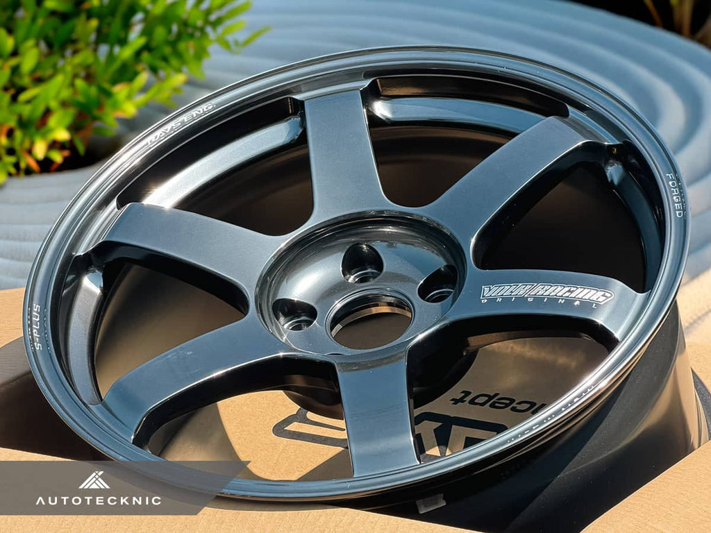 Kies-Motorsports AutoTecknic USA Volk Racing TE37 Saga S-Plus 18x9.5 +38 5x114.3 Shining Black Metal (Set of 4)