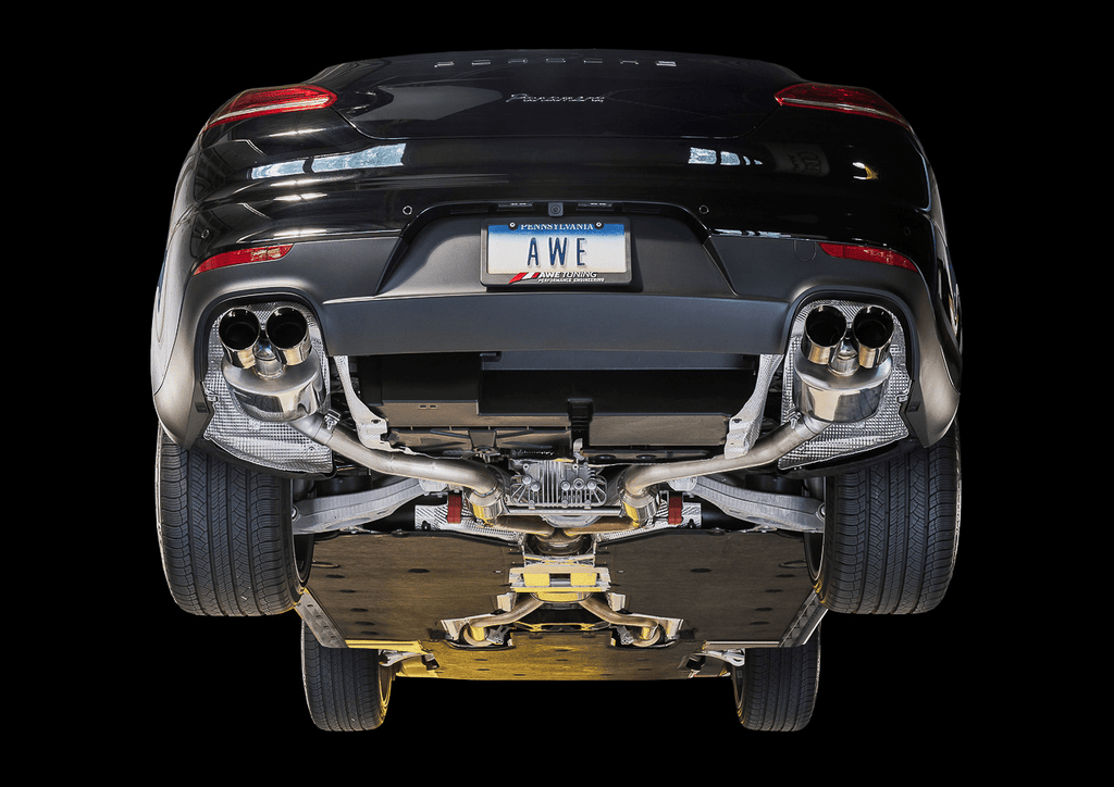 Kies Motorsports — AWE Exhaust Suite for Panamera 2/4 in packaging — AWE branded box with foam protection