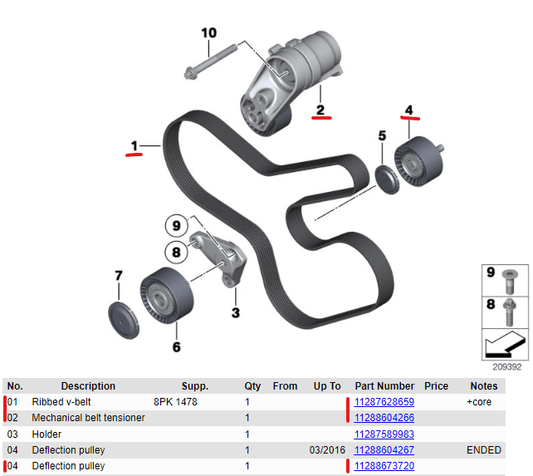 Kies-Motorsports BMW Genuine BMW Drive Belt Tensioner, Belt and Idler Pully Kit N55 F10 535