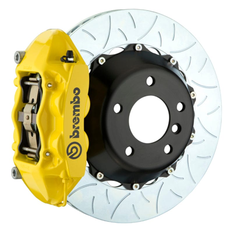 Kies-Motorsports Brembo Brembo 01-06 M3 Rear GT BBK 4 Piston Cast 345x28 2pc Rotor Slotted Type-3- Yellow