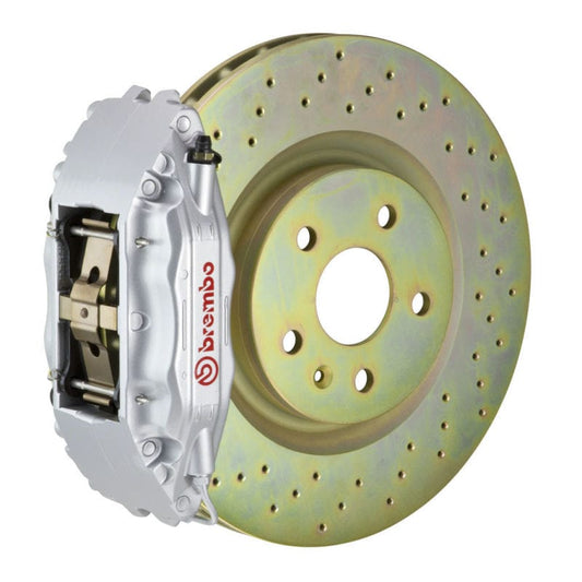 Kies-Motorsports Brembo Brembo 05-14 Mustang GT Excl non-ABS Equipped Fr GT BBK 4Pist Cast 2pc 355x32 1pc Rtr Drill-Silver