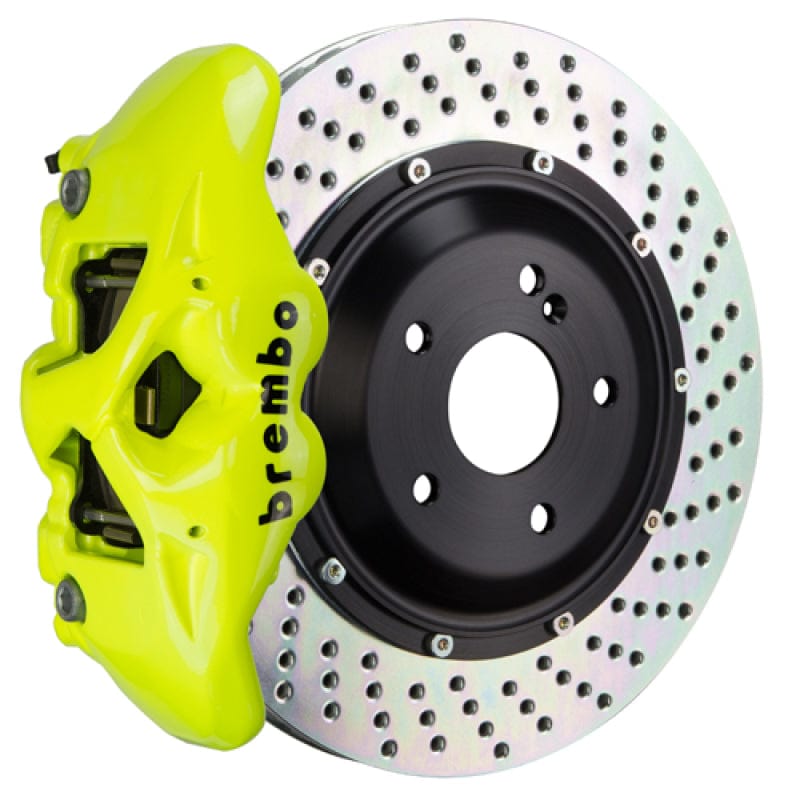 Kies-Motorsports Brembo Brembo 07-13 X5 Rear GT BBK 4 Piston Cast 380x28 2pc Rotor Drilled-Fluo. Yellow