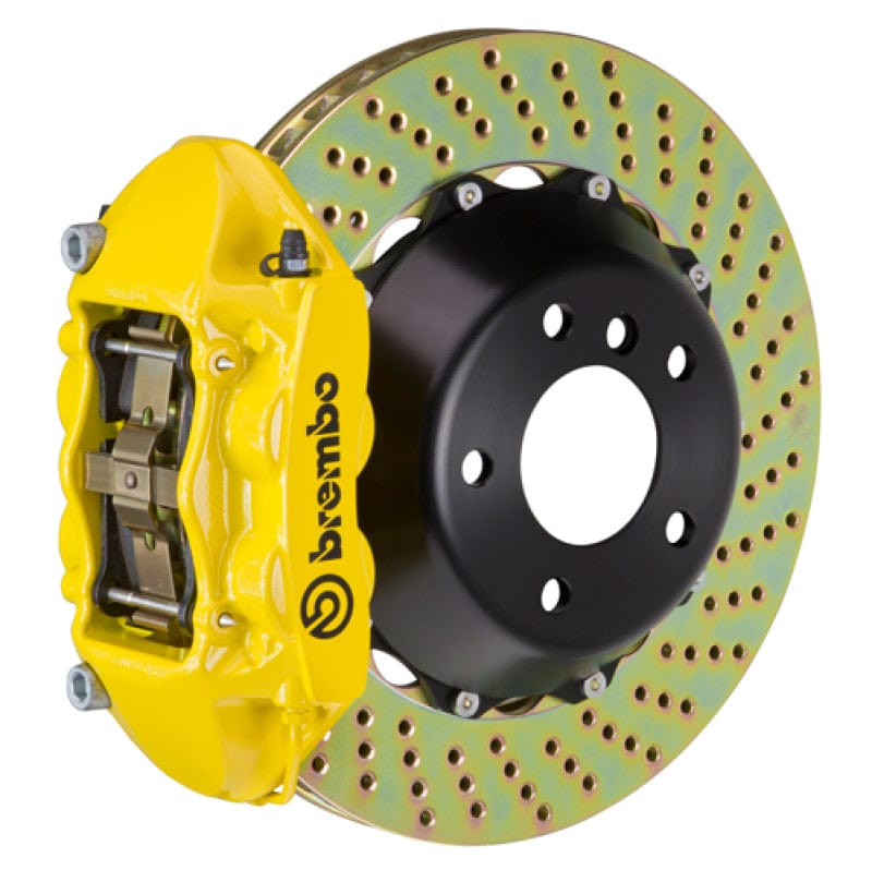 Kies-Motorsports Brembo Brembo 07-13 X5 Rear GT BBK 4 Piston Cast 380x28 2pc Rotor Drilled-Yellow