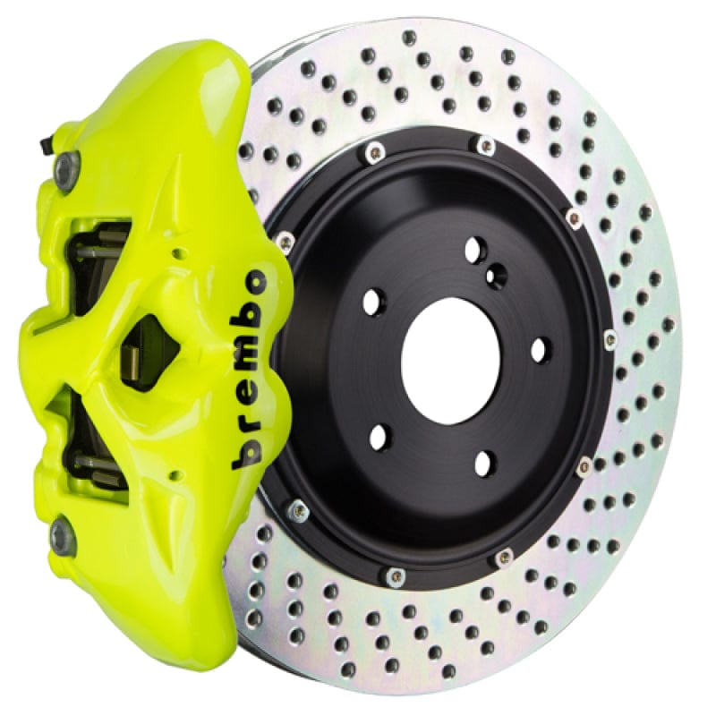 Kies-Motorsports Brembo Brembo 08-13 M3 (E90/E92/E93) Rear GT BBK 4 Piston Cast 380x28 2pc Rotor Drilled- Fluo. Yellow