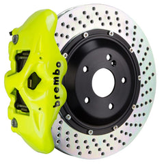 Kies-Motorsports Brembo Brembo 11-18 Cayenne/S/GTS Rear GT BBK 4 Piston Cast 380x28 2pc Rotor Drilled- Fluo. Yellow