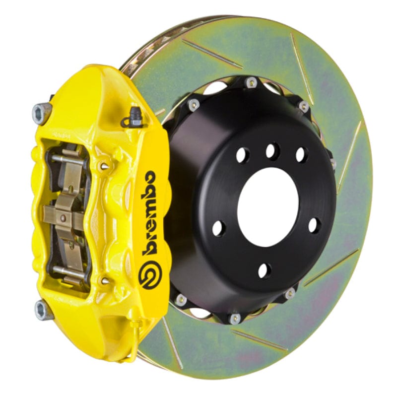 Kies-Motorsports Brembo Brembo 11-18 Cayenne/S/GTS Rear GT BBK 4 Piston Cast 380x28 2pc Rotor Slotted Type1-Yellow