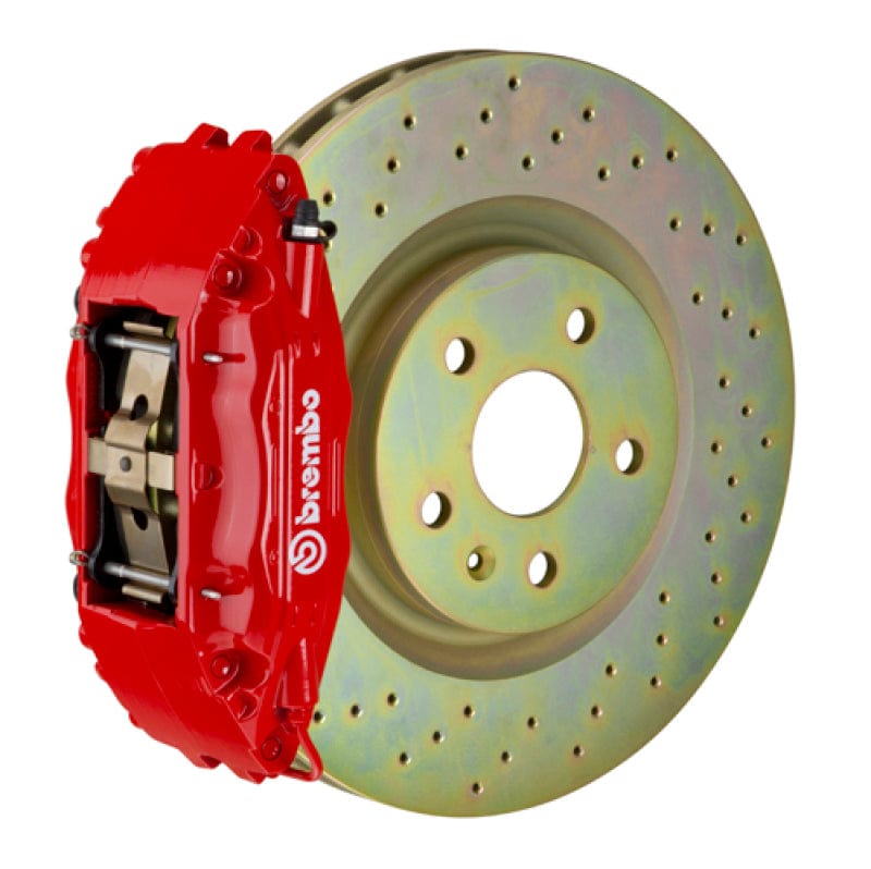 Kies-Motorsports Brembo Brembo 82-89 6-Series Front GT BBK 4 Piston Cast 2pc 332x32 1pc Rotor Drilled-Red Main image