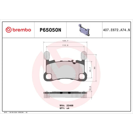 Kies-Motorsports Brembo OE Brembo 20-21 Porsche 911/Panamera/Cayman/718 Cayman/718 Spyder Rear NAO Brake Pad