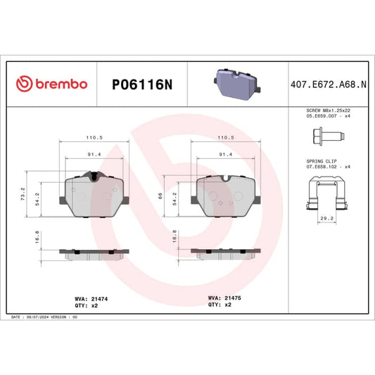 Kies-Motorsports Brembo OE Brembo OE 20-23 BMW M340i/19-23 Z4/20-24 Toyota GR Supra PRIME Ceramic Brake Pad - Rear