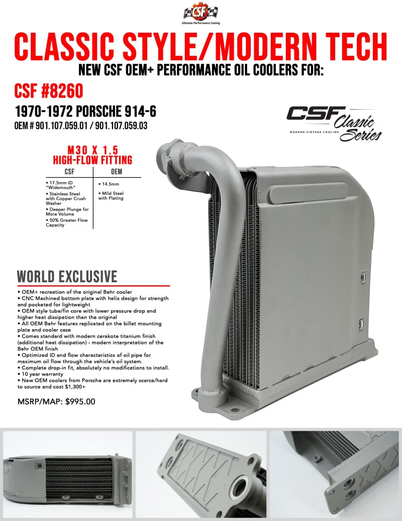 Kies-Motorsports CSF CSF 70-72 Porsche 914.6 / 70-76 Porsche 914 w/ Flat 6 Conversion Engine Oil Cooler