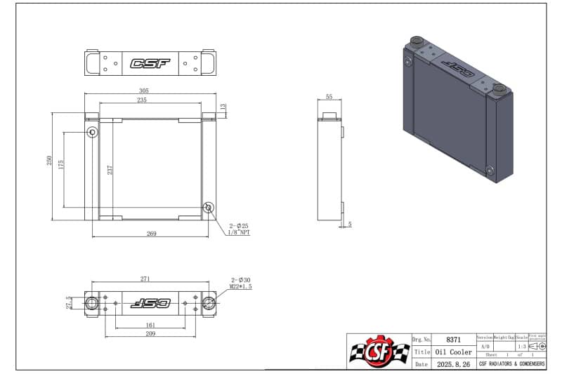 Kies-Motorsports CSF CSF Universal Large Single-Pass Oil Cooler - M22 x 1.5 - 12in L x 9.33in H x 2.16in W