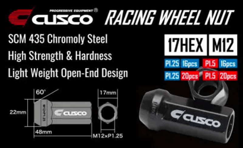 Kies-Motorsports Cusco Cusco Universal Wheel Lug Nut Set M12 x P1.5mm - Black  (16pcs)