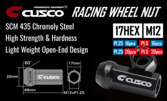 Kies-Motorsports Cusco Cusco Universal Wheel Lug Nut Set M12 x P1.5mm - Black  (16pcs)