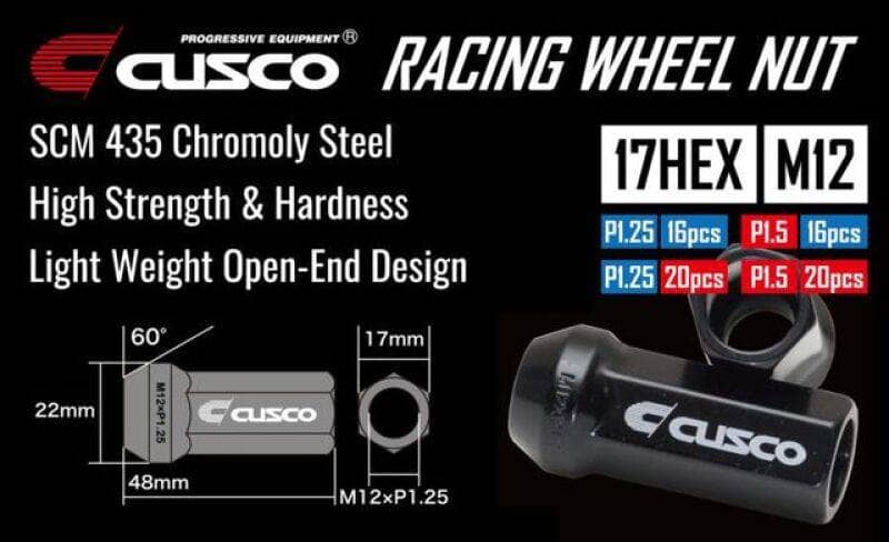 Cusco Universal Wheel Lug Nut Set M12 x P1.5mm - Black (20pcs) Secondary image