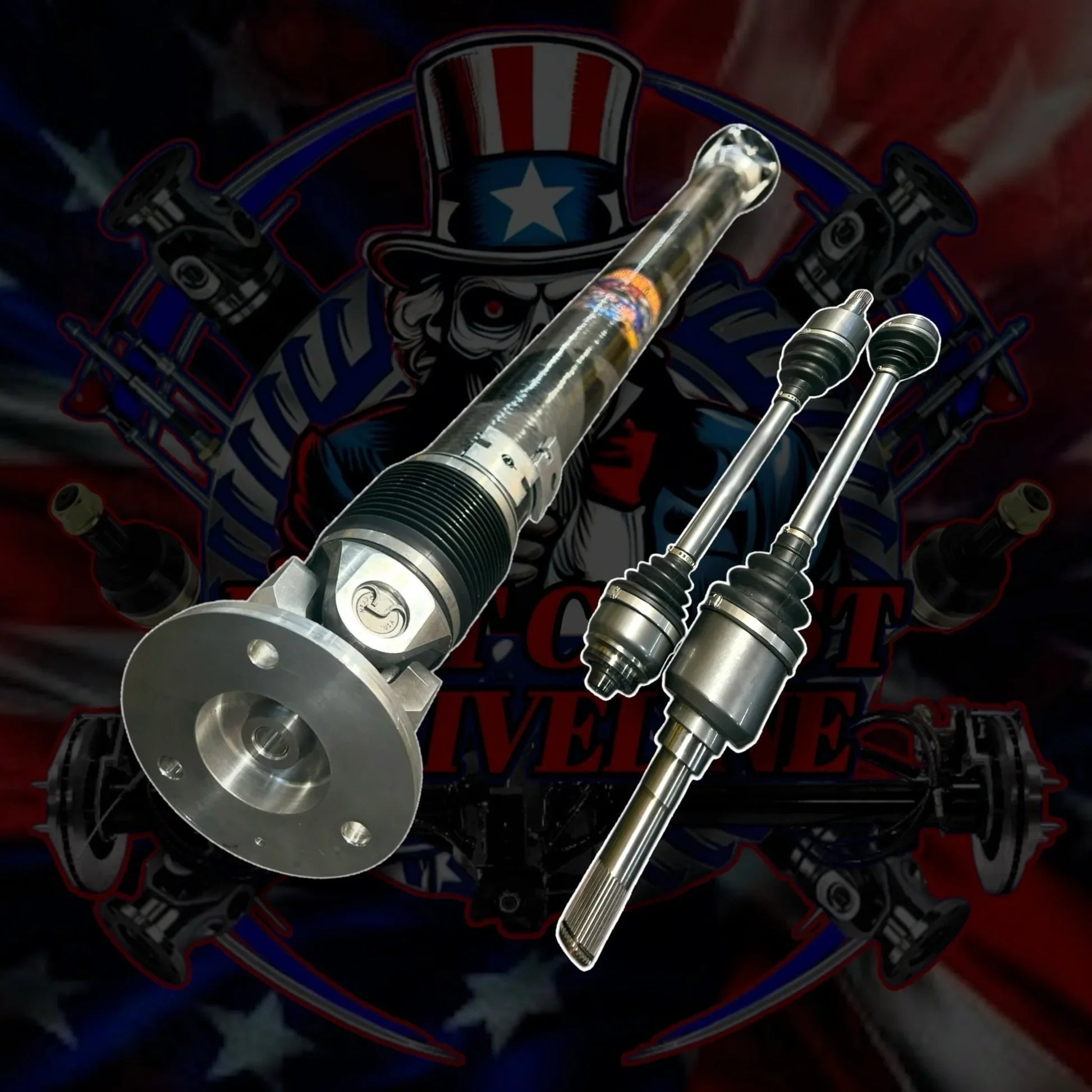 Kies-Motorsports East Coast Driveline 2020-2025 BMW M3 /M4 xDrive AWD G80 G81 G82 G83 HD 1 Piece Carbon Fiber or Aluminum Driveshaft with HD DSS CV Axle Kit. BMW OEM 26-10-7-908-448, 26107908448, 26-10-9-501-826, 26109501826