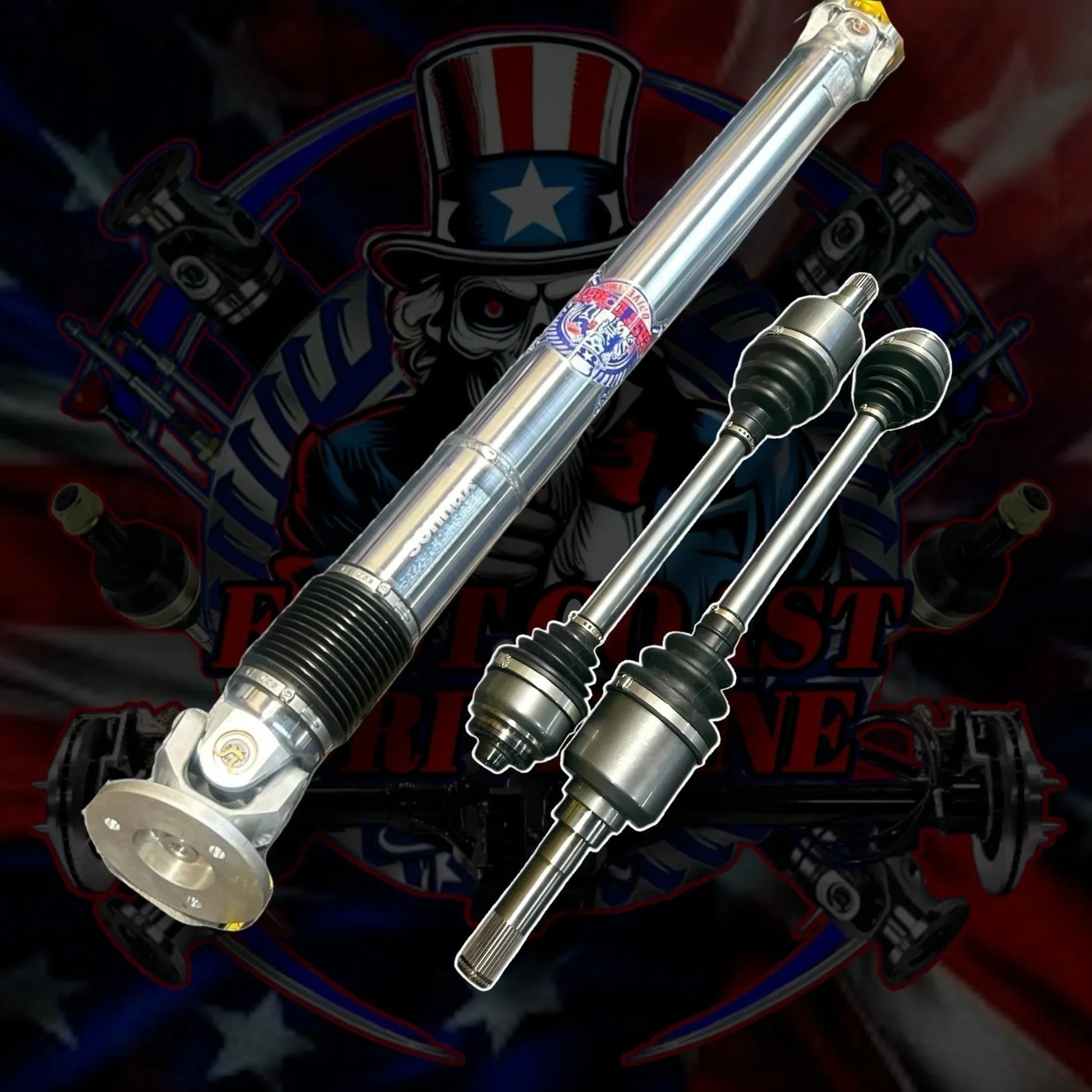 Kies-Motorsports East Coast Driveline 2020-2025 BMW M3 /M4 xDrive AWD G80 G81 G82 G83 HD 1 Piece Carbon Fiber or Aluminum Driveshaft with HD DSS CV Axle Kit. BMW OEM 26-10-7-908-448, 26107908448, 26-10-9-501-826, 26109501826