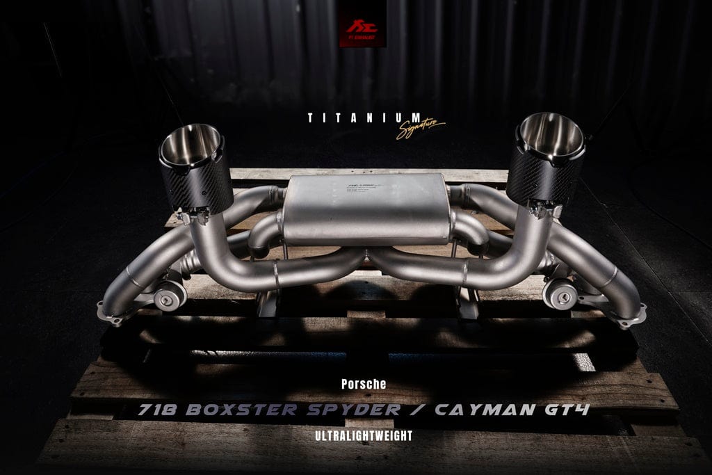 Kies-Motorsports Fi Exhaust Porsche 718 Cayman GT4 / Spyder Titanium|4.0 L MDG NA flat-6|2020 +Valvetronic Muffler (Titanium) + Dual Silver Tips (Stainless) (Retains OEM Valve Settings - No Remote) (Before 2020.2)