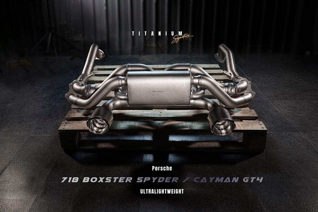 Kies-Motorsports Fi Exhaust Porsche 718 Cayman GT4 / Spyder Titanium|4.0 L MDG NA flat-6|2020 +Valvetronic Muffler (Titanium) + Dual Silver Tips (Stainless) (Retains OEM Valve Settings - No Remote) (Before 2020.2)