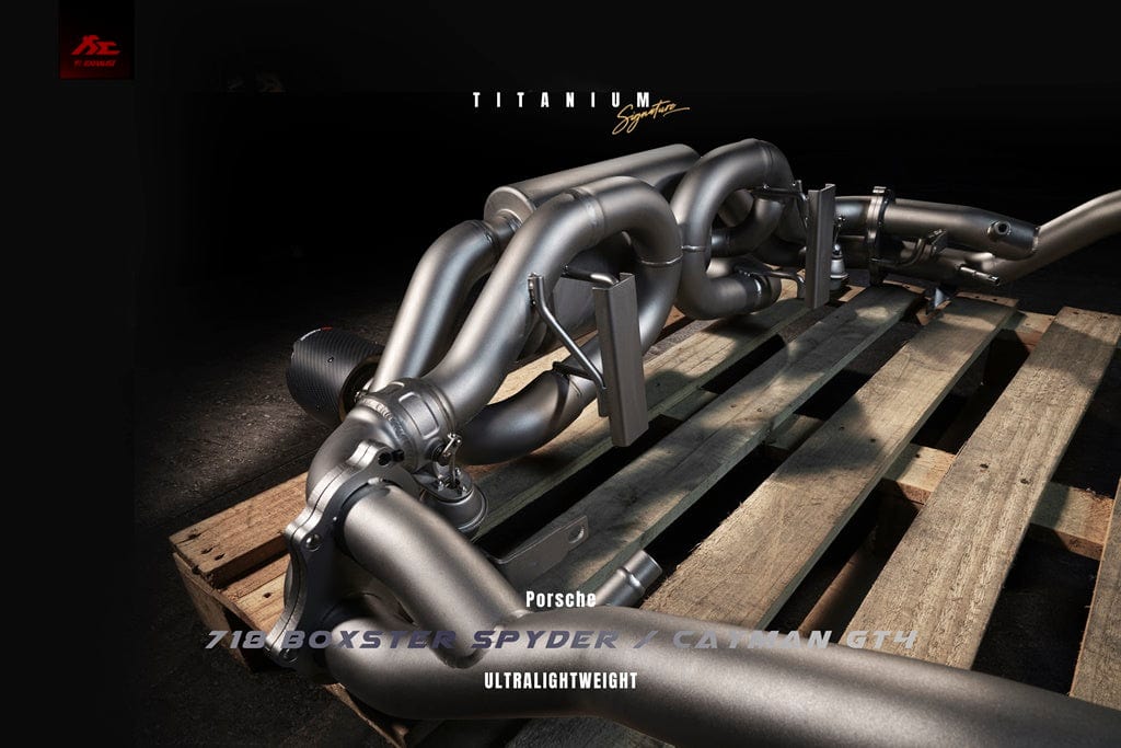 Kies-Motorsports Fi Exhaust Porsche 718 Cayman GT4 / Spyder Titanium|4.0 L MDG NA flat-6|2020 +Valvetronic Muffler (Titanium) + Dual Silver Tips (Stainless) (Retains OEM Valve Settings - No Remote) (Before 2020.2)