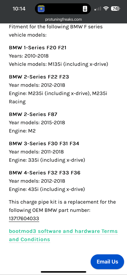 Kies-Motorsports Final Sale Open box BM3 Charge Pipe F3x