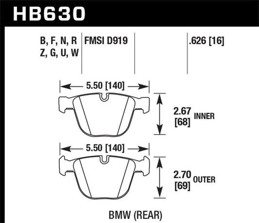 Kies-Motorsports Hawk Performance Hawk 04-10 BMW 535i/545i/550i / 04-10 645Ci/650i /02-09 745i/745Li/750  DTC-30 Race Rear Brake Pads