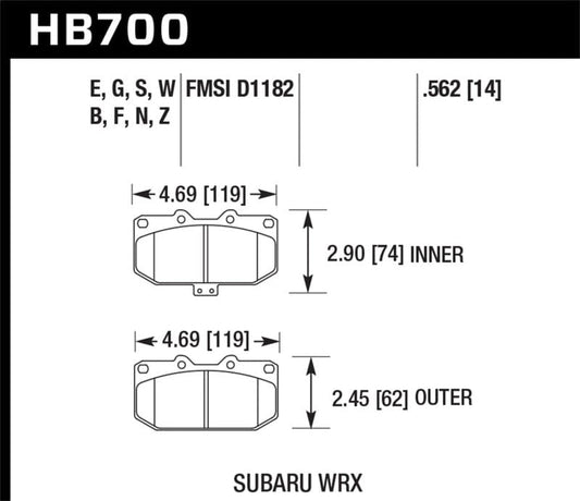 Kies-Motorsports Hawk Performance Hawk 06-07 Subaru Impreza WRX Front ER-1 Brake Pads