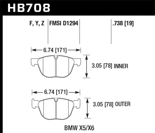 Kies-Motorsports Hawk Performance Hawk 07-08 BMW X5 3.0si/4.8i / 09-13 X5 Xdrive / 08-13 X6 Xdrive HPS Front Brake Pads