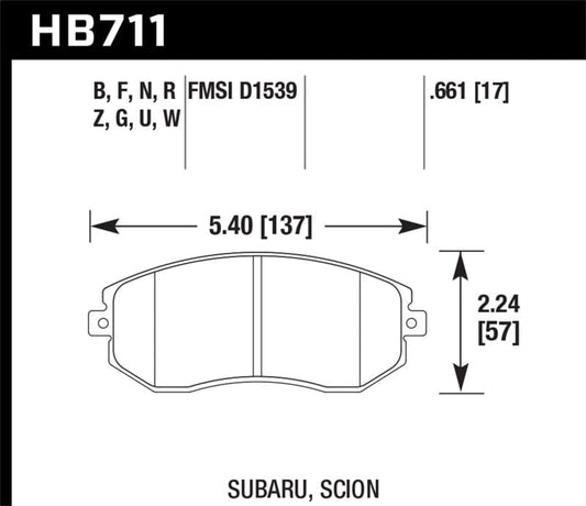 Kies-Motorsports Hawk Performance Hawk 13 Subaru BRZ/13 Legacy 2.5i / 13 Scion FR-S DTC-30 Front Street Brake Pads