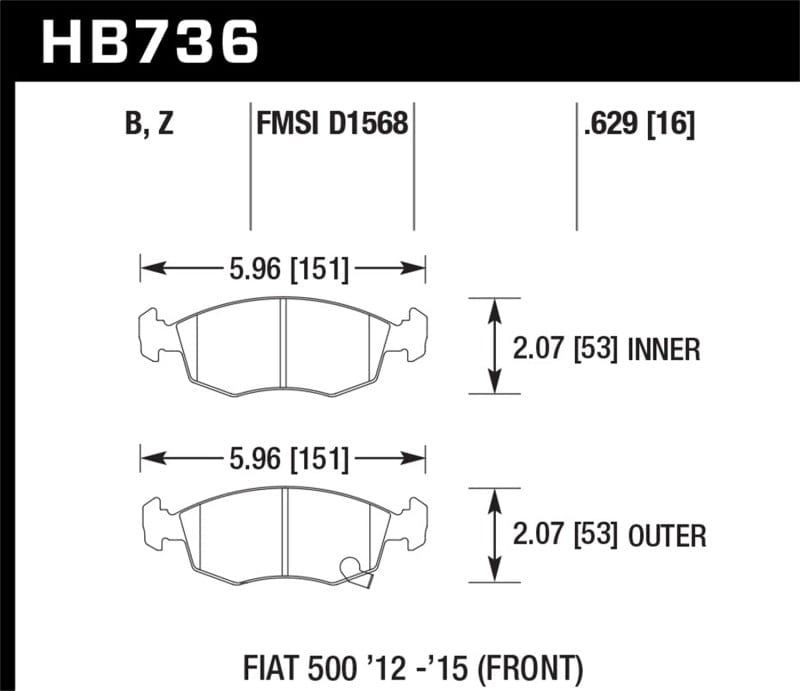 Kies-Motorsports Hawk Performance Hawk 14-16 Fiat 500 c Front ER-1 Brake Pads
