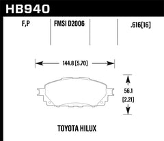 Kies-Motorsports Hawk Performance Hawk 16-17 Toyota Hilux Street HPS Front Brake Pads
