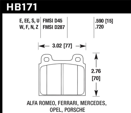 Kies-Motorsports Hawk Performance Hawk 1987 Volkswagen Scirocco 1.8L Base Front ER-1 Brake Pads