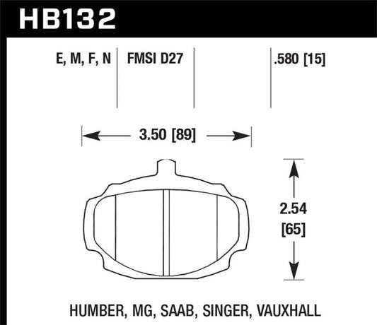 Kies-Motorsports Hawk Performance Hawk 62-81 MG MGB Front ER-1 Brake Pads