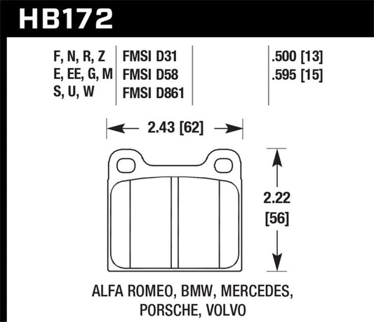 Kies-Motorsports Hawk Performance Hawk 63-65 Porsche 356 Front /  69-83 911 / 64-72 912 Rear HT-10 Race Brake Pads