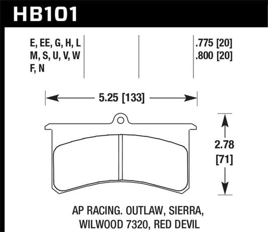 Kies-Motorsports Hawk Performance Hawk Aerospace Components / AP Racing / Brakeman / CNC / Coleman / Outlaw DTC-60 Race Brake Pads