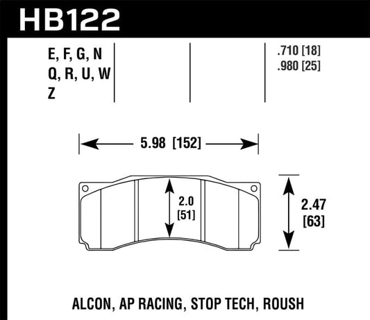 Kies-Motorsports Hawk Performance Hawk Alcon/AP Racing, StopTech Roush ER-1 Brake Pad Set