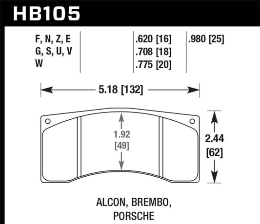 Kies-Motorsports Hawk Performance Hawk Alcon/Brembo/Porsche DTC-70 Rear Race Brake Pads