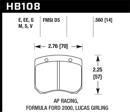 Kies-Motorsports Hawk Performance Hawk AP Racing / FF 2000 HT-10 Race Brake Pads