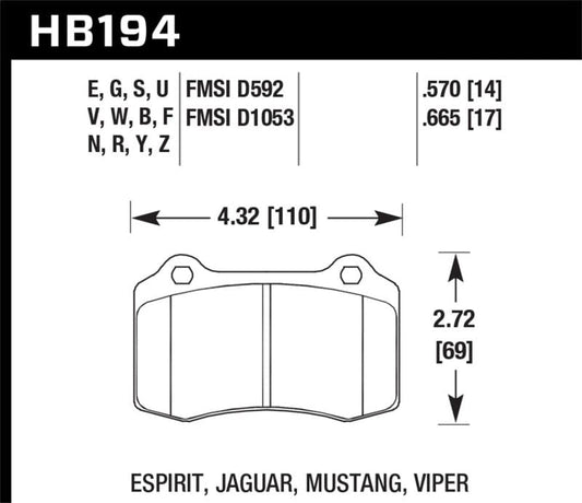 Kies-Motorsports Hawk Performance Hawk Mustang/Camaro/Lotus Brembo Calipers ER-1 Endurance Racing Brake Pads