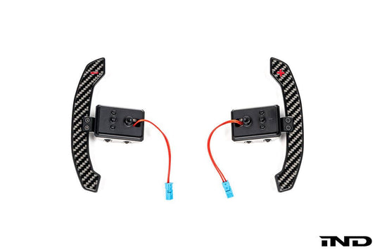 Kies-Motorsports IND Distribution JQ Werks / MadTrace BMW G-Chassis Clubsport Magnetic Shift Paddle Set - Carbon V3 Gloss Finish with Red -|+