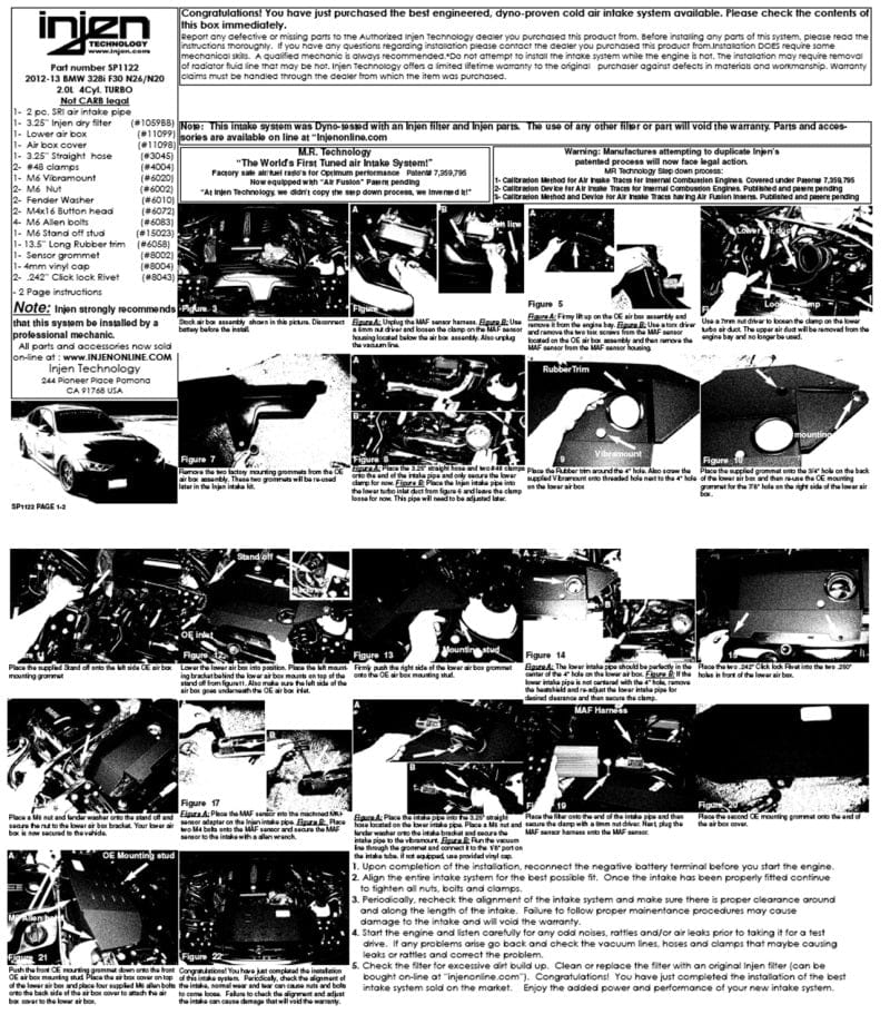 Injen 12-16 BMW 328i F30 N20/N26 2.0L (t) 4cyl Wrinkle Black Short Ram Intake w/ MR Tech & Air Box Secondary image