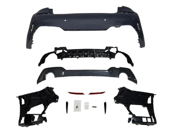 Kies Motorsports — installed on-vehicle shot of 2019-2022 BMW PRE-LCI G20 3 Series M-Sport Style Rear bumper with 4 PDC
